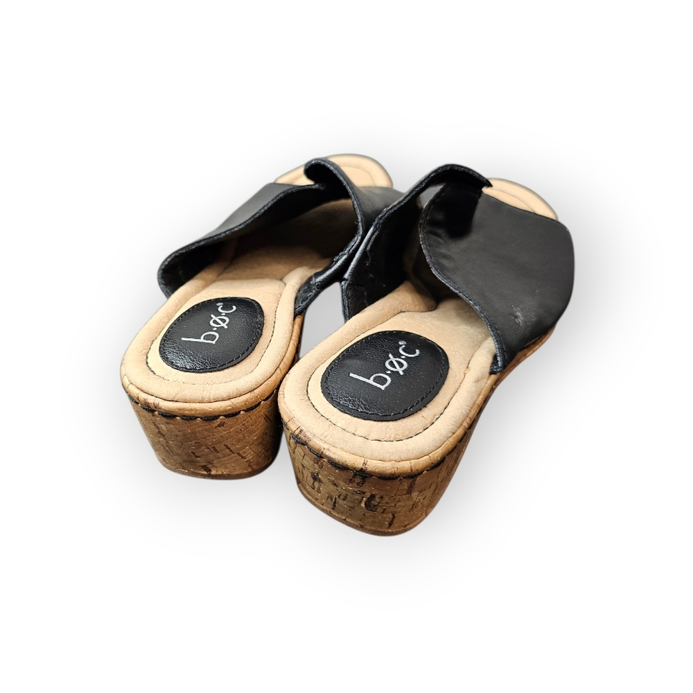 b.o.c. Born Concept Black Leather Wedge Slide Sandals Women’s Size 8 Comfort - Picture 6 of 6